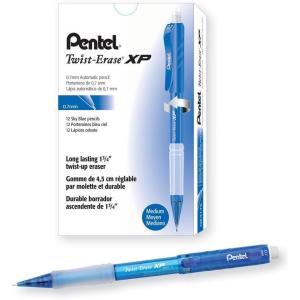 Pentel Twist Erase EXPRESS Automatic Pencil, 0.7mm Lead Size, Red Barrel, Box of 12 (QE417B)(Sky Blue)