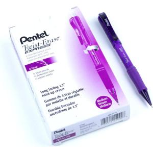 Pentel Twist Erase EXPRESS Automatic Pencil, 0.7mm Lead Size, Red Barrel, Box of 12 (QE417B)(Violet)