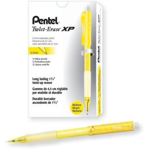 Pentel Twist Erase EXPRESS Automatic Pencil, 0.7mm Lead Size, Red Barrel, Box of 12 (QE417B)(Yellow)