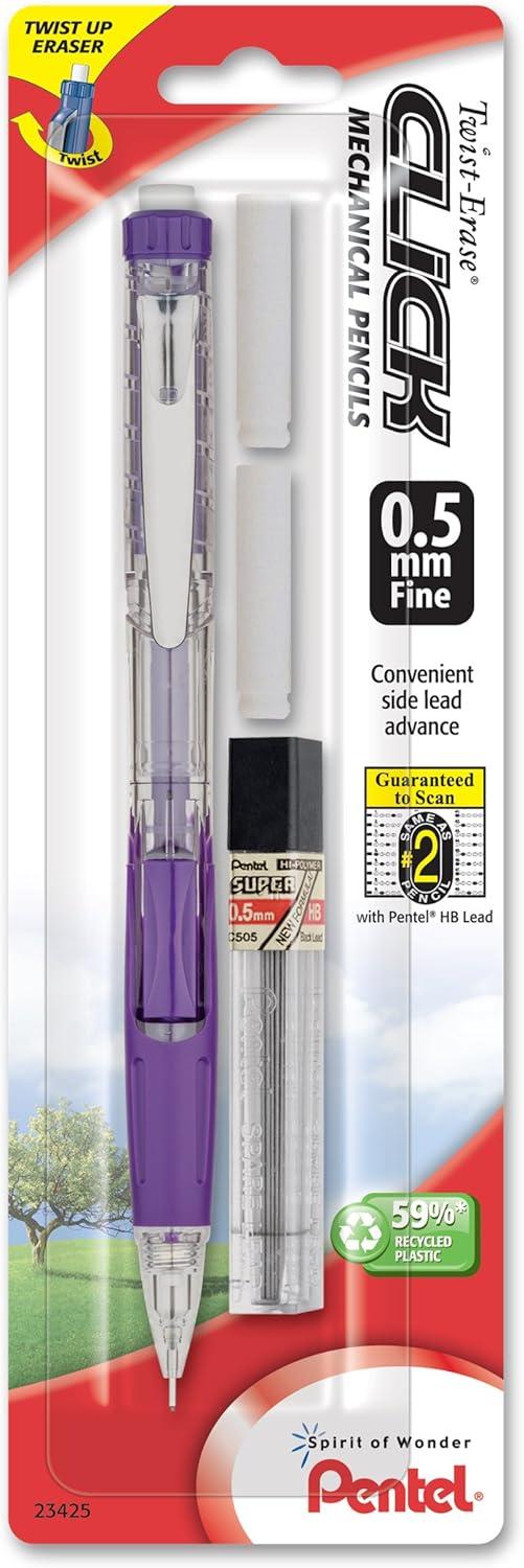image:imagePentel Twist Erase Click Automatic Pencil with 2 Eraser Refills and Lead 09 mm Assorted Barrels Color May Vary 2 Pack PD279TLEBP2Assorted