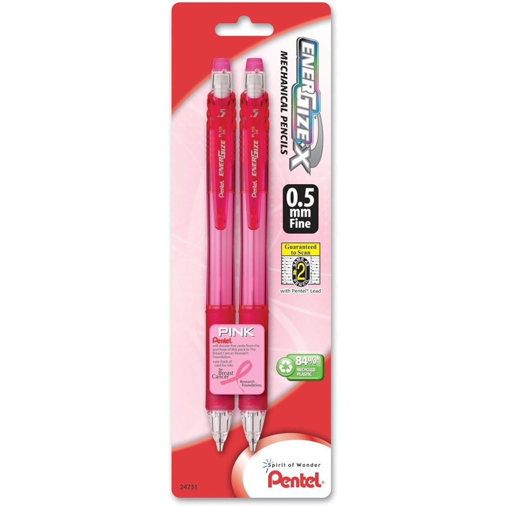 image:imagePentel BCA EnerGizex Mechanical Pencil 05mm Pink Barrels Pack of 2 PL105BP2PBCPink