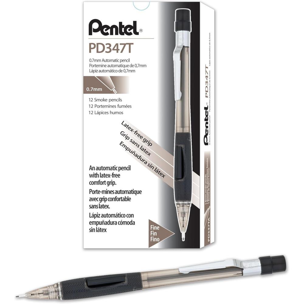image:imagePentel Quicker Clicker Mechanical Pencil 07mm Transparent Black Barrel Box of 12 PD347TA