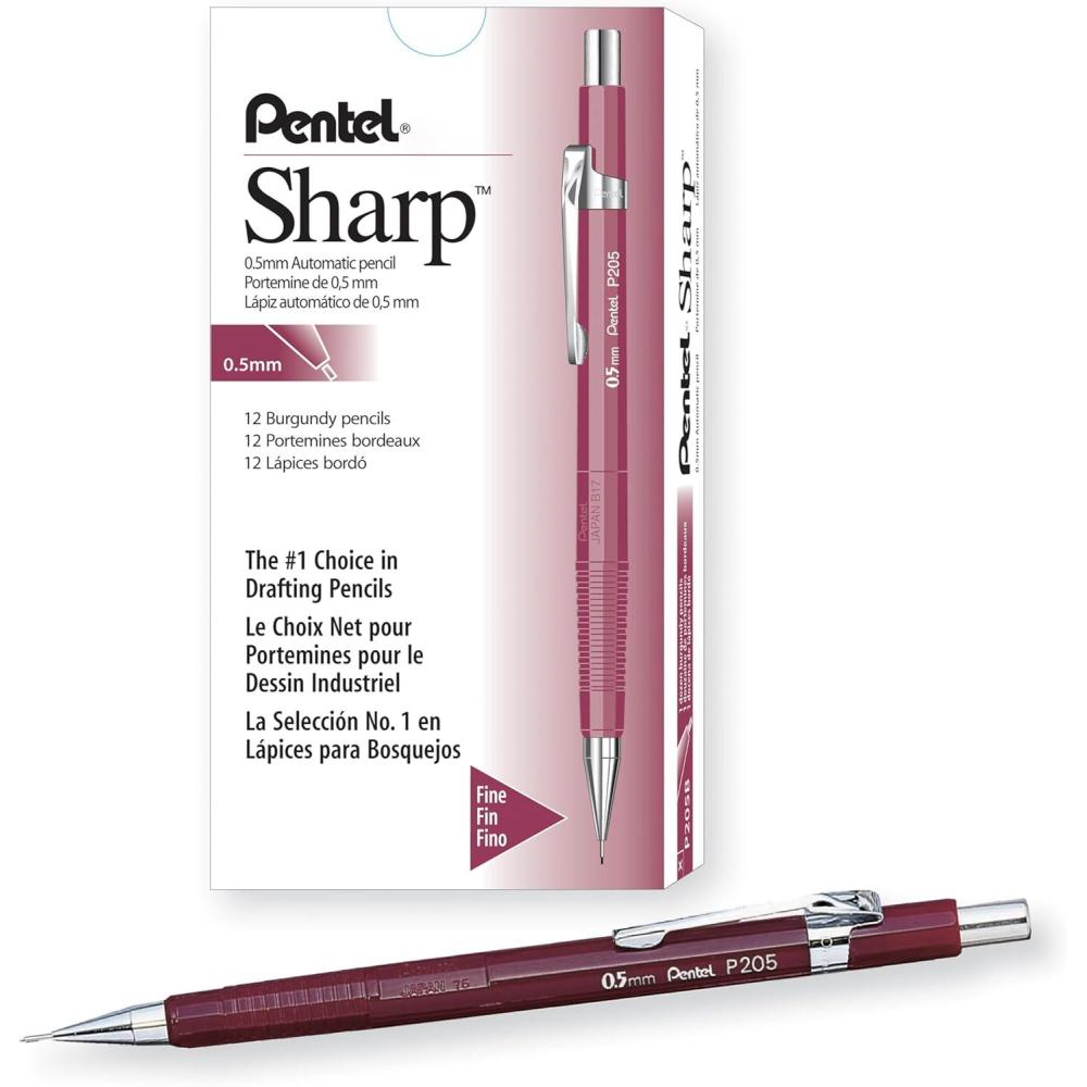 image:imagePentel Sharp Automatic Pencil 05mm Burgundy Barrel Box of 12 P205B