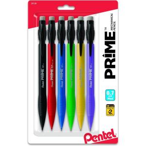 Pentel Prime Mechanical Pencil (0.7mm) Assorted Barrel Colors Pack of 6 (AX7BP6M)(Multicolor)