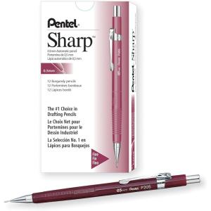 Pentel Sharp Automatic Pencil, (0.5mm), Burgundy Barrel, Box of 12 (P205B)