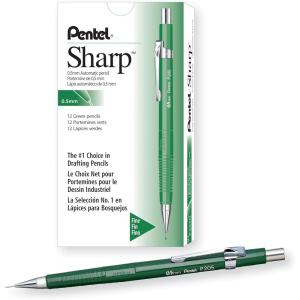 Pentel Sharp Mechanical Pencil (0.5mm), Green Barrel, Box of 12 (P205D)