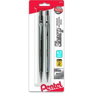 Pentel Sharp Mechanical Pencil (0.7mm) Metallic Barrels, Assorted Barrel Colors, Pack of 2 (P207MBP2)