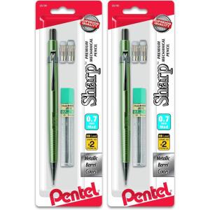 Pentel Sharp Mechanical Pencil, 0.7mm Metallic Barrels, Refill Eraser, Barrel color may vary(P207MLEBP)(1 Count (Pack of 2))