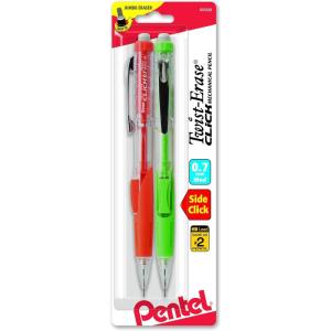 Pentel Twist-Erase CLICK Mechanical Pencil, 0.7mm CLEAR Barrel, 2 Pack (PD277TBP2M)