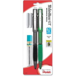 Pentel Twist-Erase GT (0.7mm) Mechanical Pencil, Lead, 2 Erasers, Assorted Barrel Colors, Color May Vary, Pack of 2 (QE207LEBP2M)