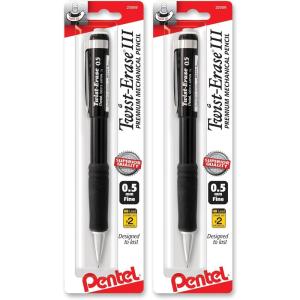 Pentel Twist-Erase III Mechanical Pencil,0.5mm, Pack of 1 (QE515BPM),Assorted(1 Count (Pack of 2))