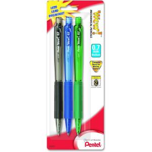 Pentel Wow Mechanical Pencil, 0.7mm, Assorted Barrels, 3 Pack (AL407BP3M)(Contemporary)