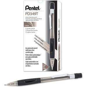Pentel Quicker Clicker Mechanical Pencil (0.9mm) Transparent Black Barrel, Box of 12 (PD349TA)