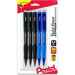 Pentel Twist-Erase EXPRESS Mechanical Pencil, 0.5mm, 5 Pack, Assorted Barrel Colors (QE415BP5M1)