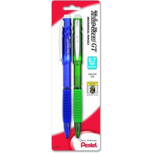 Pentel Twist-Erase GT (0.7mm) Mechanical Pencil, Assorted Barrel Colors, Color May Vary, Pack of 2 (QE207BP2M)(2 Count (Pack of 1))