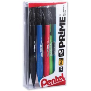 Pentel Prime Mechanical Pencil, (0.5mm) Fine Line, Assorted Barrels, 12-PK in Clear Plastic Box (AX5PC12M)