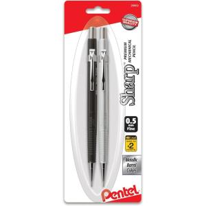 Pentel Sharp Mechanical Pencil, (0.5mm), Metallic Barrels, Assorted Colors, Pack of 2 (P205MBP2M)