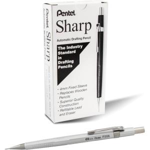 Pentel Sharp Mechanical Pencil, (0.5mm), Metallic Silver Barrel, Box of 12 (P205Z)