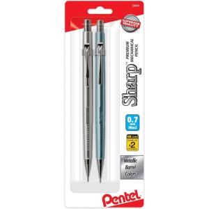 Pentel Sharp Mechanical Pencil (0.7mm) Metallic Barrels, Assorted Barrel Colors, Pack of 2 (P207MBP2M1)
