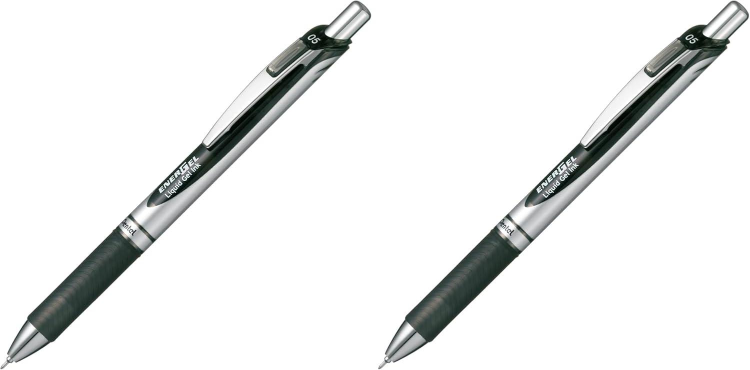 image:imagePentel Energel Knock Ballpoint Pen 05mm Needle Tip Black Ink Silver Body with Black Accent BLN75ZASiver Body with Black Accent
