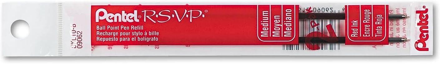 image:imagePentel Refill Ink for BK91 RSVP Ballpoint Pen Medium Line Red Ink 2 Pack BKL10B