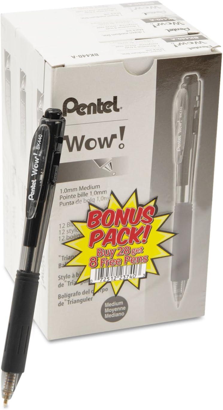 image:imagePentel Wow Ballpoint Pen Value Pack Retractable Medium 1 Mm Black Ink Black Barrel 36pack