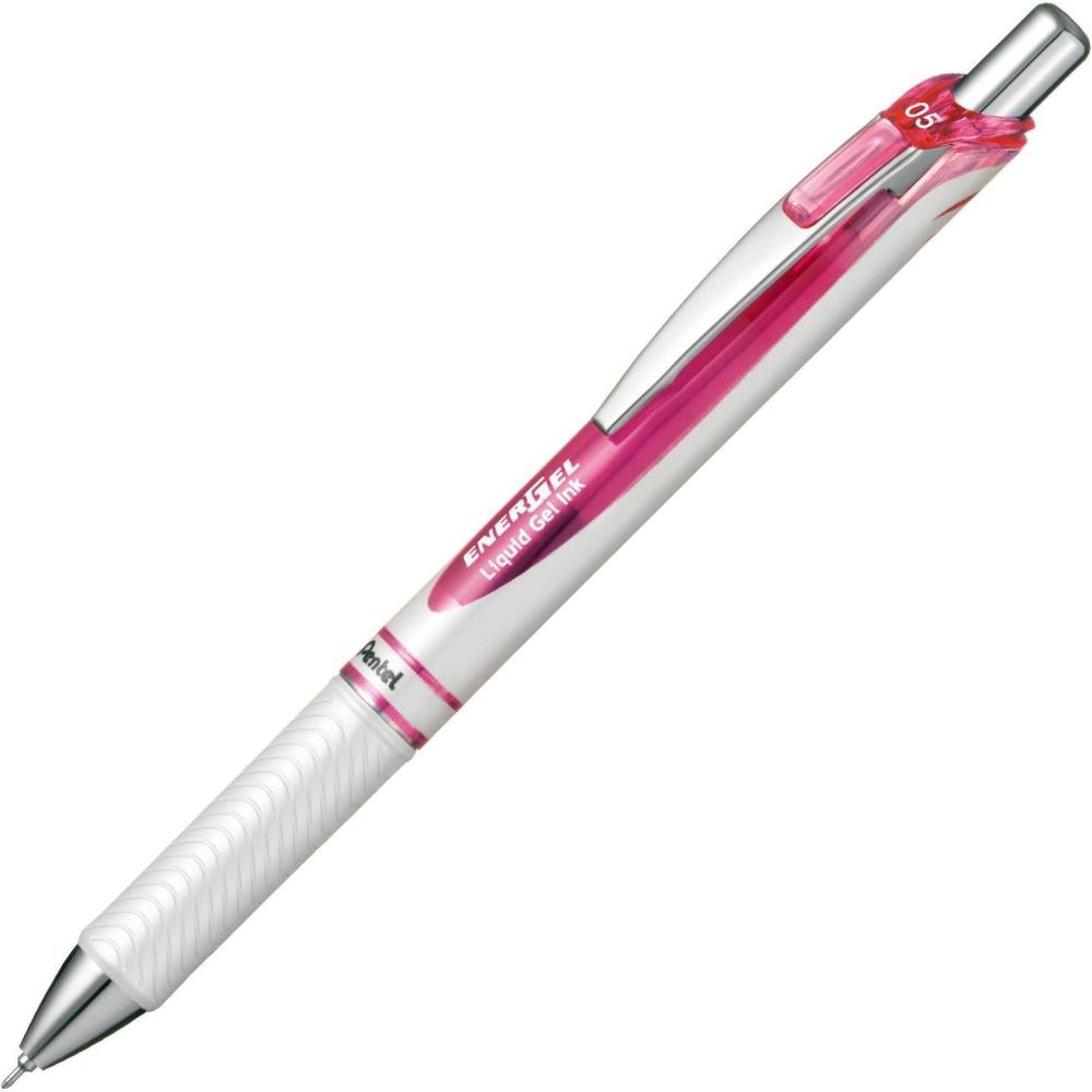 image:imagePentel Energel Knock Ballpoint Pen 05mm Needle Tip Black Ink Silver Body with Black Accent BLN75ZAPearl White Body with Pink Accent