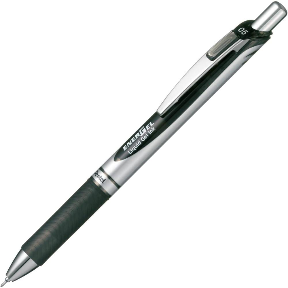 image:imagePentel Energel Knock Ballpoint Pen 05mm Needle Tip Black Ink Silver Body with Black Accent BLN75ZASiver Body with Black Accent
