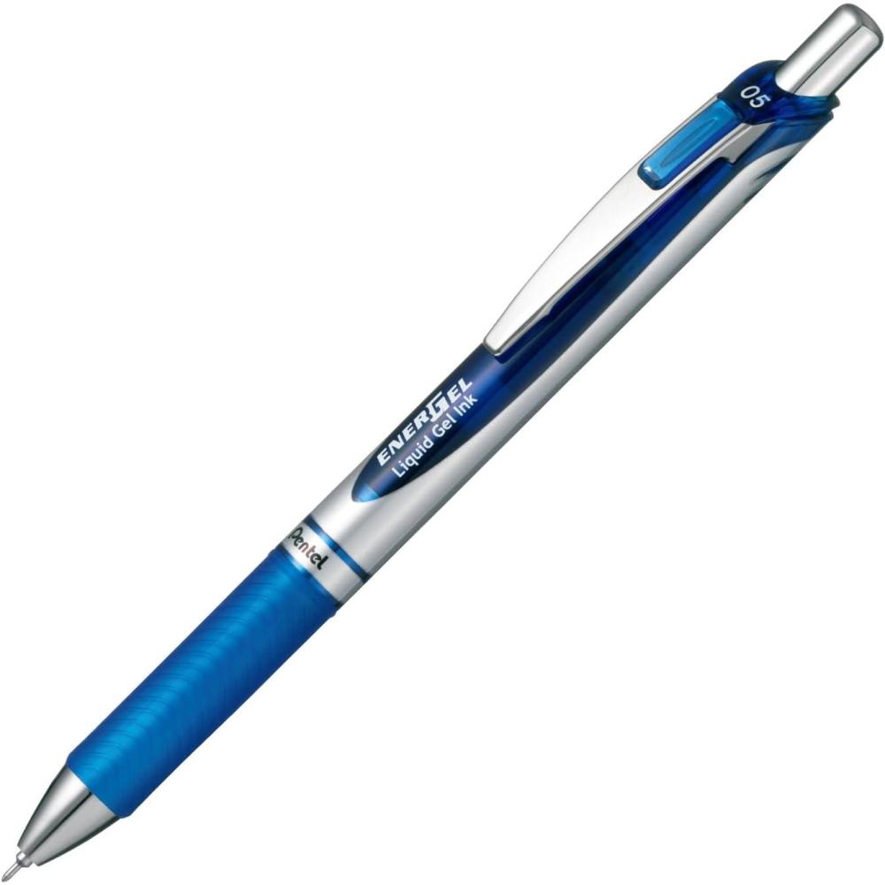image:imagePentel Energel Knock Ballpoint Pen 05mm Needle Tip Black Ink Silver Body with Black Accent BLN75ZASiver Body with Blue Accent