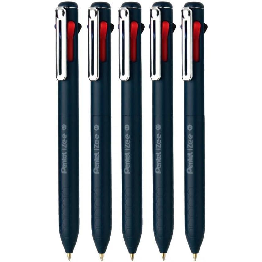 image:imagePentel iZee 4 in 1 Ball Point Pen Honeycomb Grip For Better Control amp StressFree Writing Metal Clip For Professional Look Pack of 5 07MM Dark Blue Body07MM Dark Blue Body