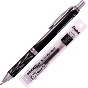 Pentel Energel Alloy RT Gel Pen Medium Point Metal Tip Ballpoint Pen Black ink + Refill (Black Body)