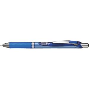 Pentel Energel Knock Ballpoint Pen, 0.5mm Needle Tip, Black Ink, Silver Body with Black Accent (BLN75Z-A)(Blue Body with Blue Accent)