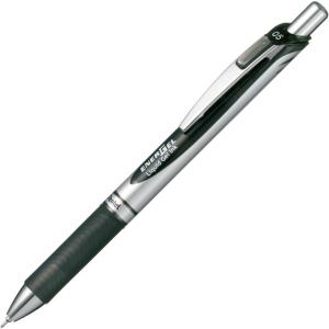 Pentel Energel Knock Ballpoint Pen, 0.5mm Needle Tip, Black Ink, Silver Body with Black Accent (BLN75Z-A)(Siver Body with Black Accent)