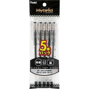 Pentel K105-GA Water-Based Ballpoint Pen, Hybrid, 0.02 inches (0.5 mm), Black, 10 Pieces(Black 5pcs)