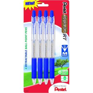 Pentel R.S.V.P. RT New Retractable Ballpoint Pen, Medium Line, Blue Ink, 4 Pack (BK93BP4C)(Blue)