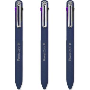 Pentel iZee 4 Colour Ballpoint Pen – Deep Violet Barrel – Multi Ink – Black, Violet, Blue & Green Ink – Pack of 3