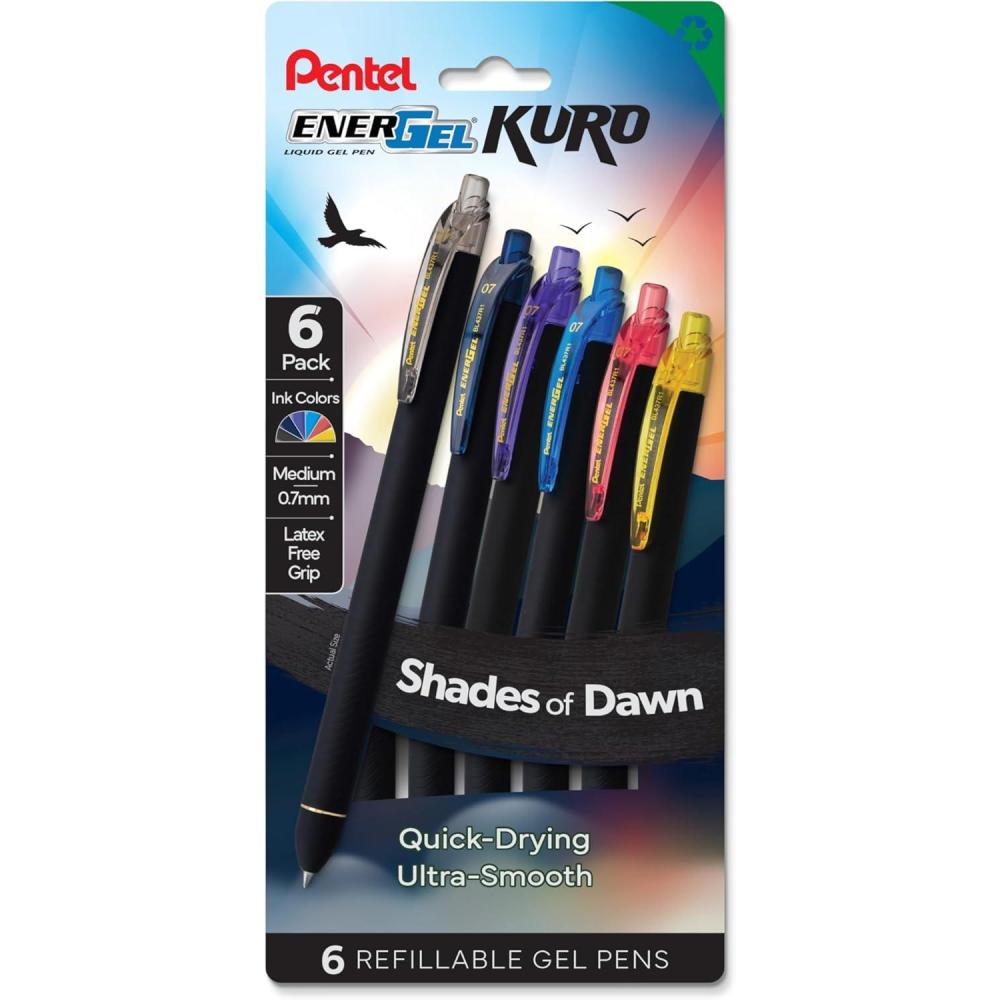 image:imagePentel EnerGel Kuro Shades of Dusk Retractable Liquid Gel Pen Assorted Ink Colors 6pk BL437DUSPF6Shades of Dawn