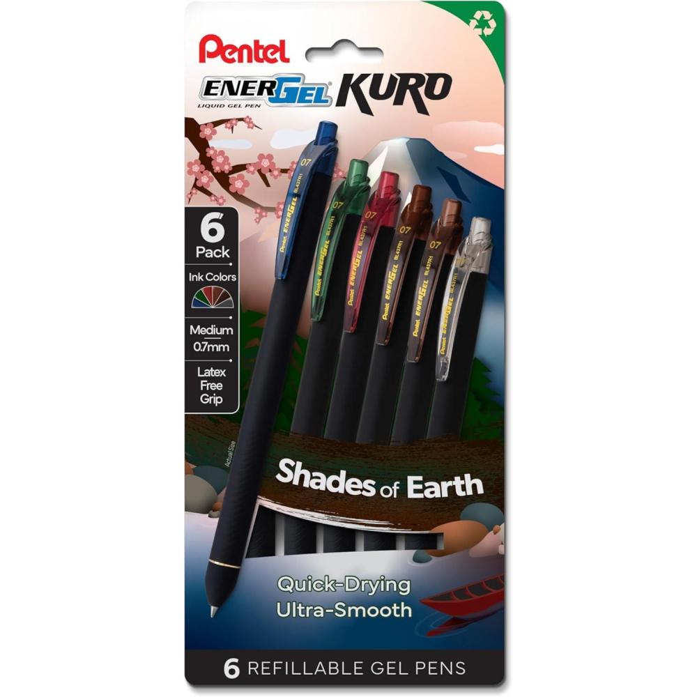 image:imagePentel EnerGel Kuro Shades of Dusk Retractable Liquid Gel Pen Assorted Ink Colors 6pk BL437DUSPF6Shades of the Earth