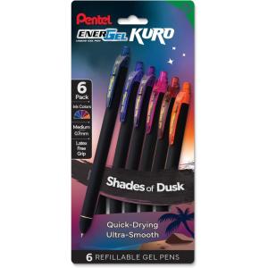 Pentel EnerGel Kuro Shades of Dusk, Retractable Liquid Gel Pen, Assorted Ink Colors, 6pk (BL437DUSPF6)(Shades of Dusk)