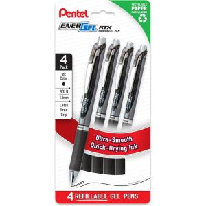 Pentel EnerGel RTX Liquid Gel Pens, Bold (1.0mm), Blue Ink, 4-pk (BL80PF4C)(Black)