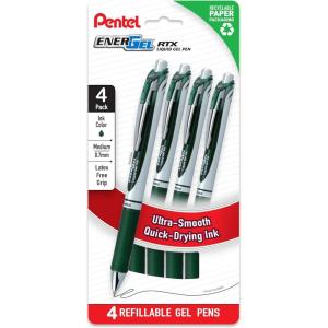 Pentel EnerGel RTX Liquid Gel Pens, Medium (0.7mm), Forest Green Ink, 4-pk (BL77PF4D3)