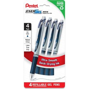 Pentel EnerGel RTX Liquid Gel Pens, Medium (0.7mm), Navy Blue Ink, 4-pk (BL77PF4CA)