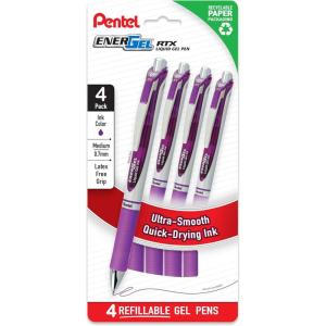 Pentel EnerGel RTX Liquid Gel Pens, Medium (0.7mm), Violet, 4-pk (BL77PF4V)