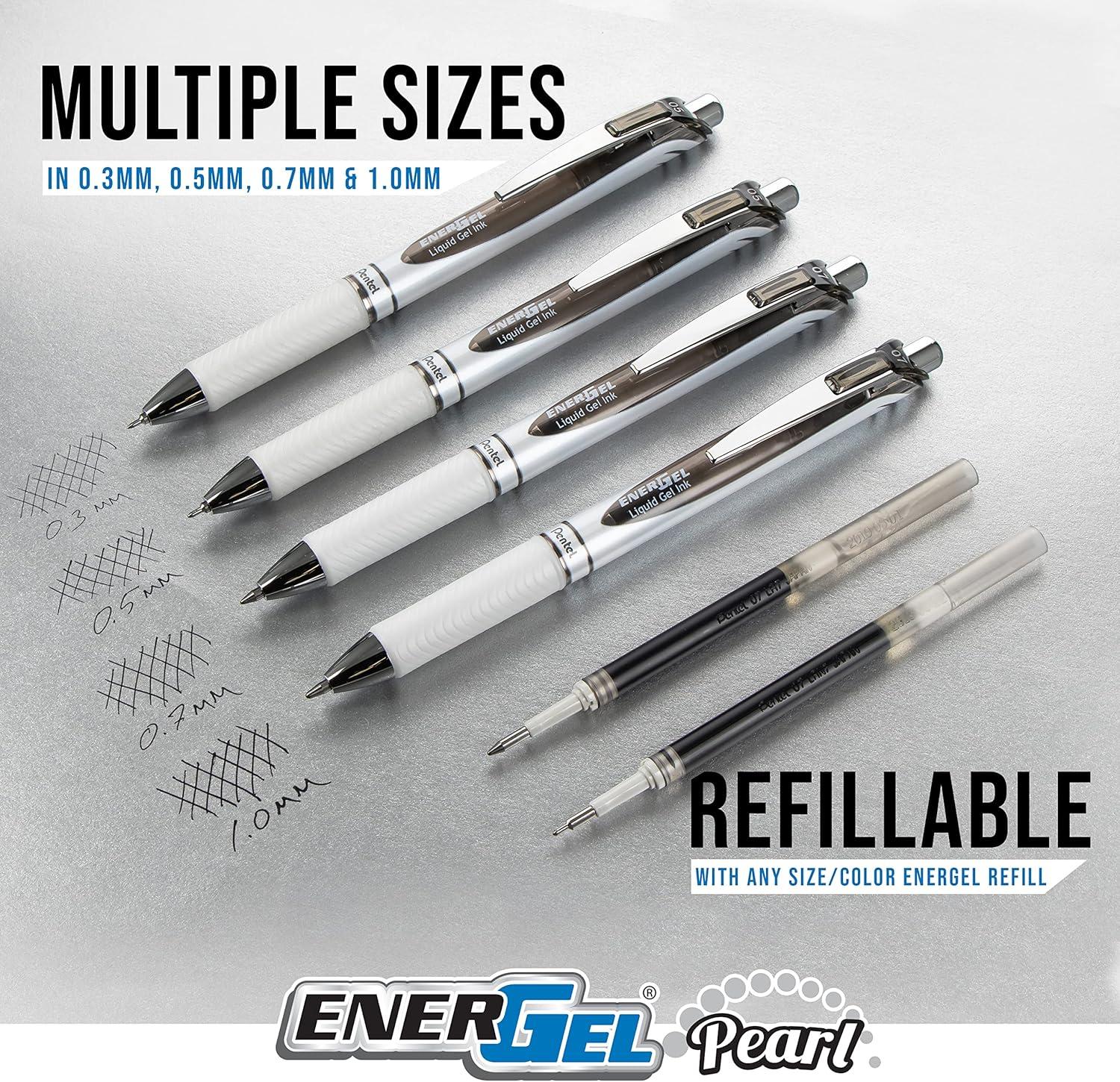 image:imagePentel EnerGel RTX Pearl Liquid Gel Pen 05mm Needle Tip Fine Line Asstd Ink 12Pk