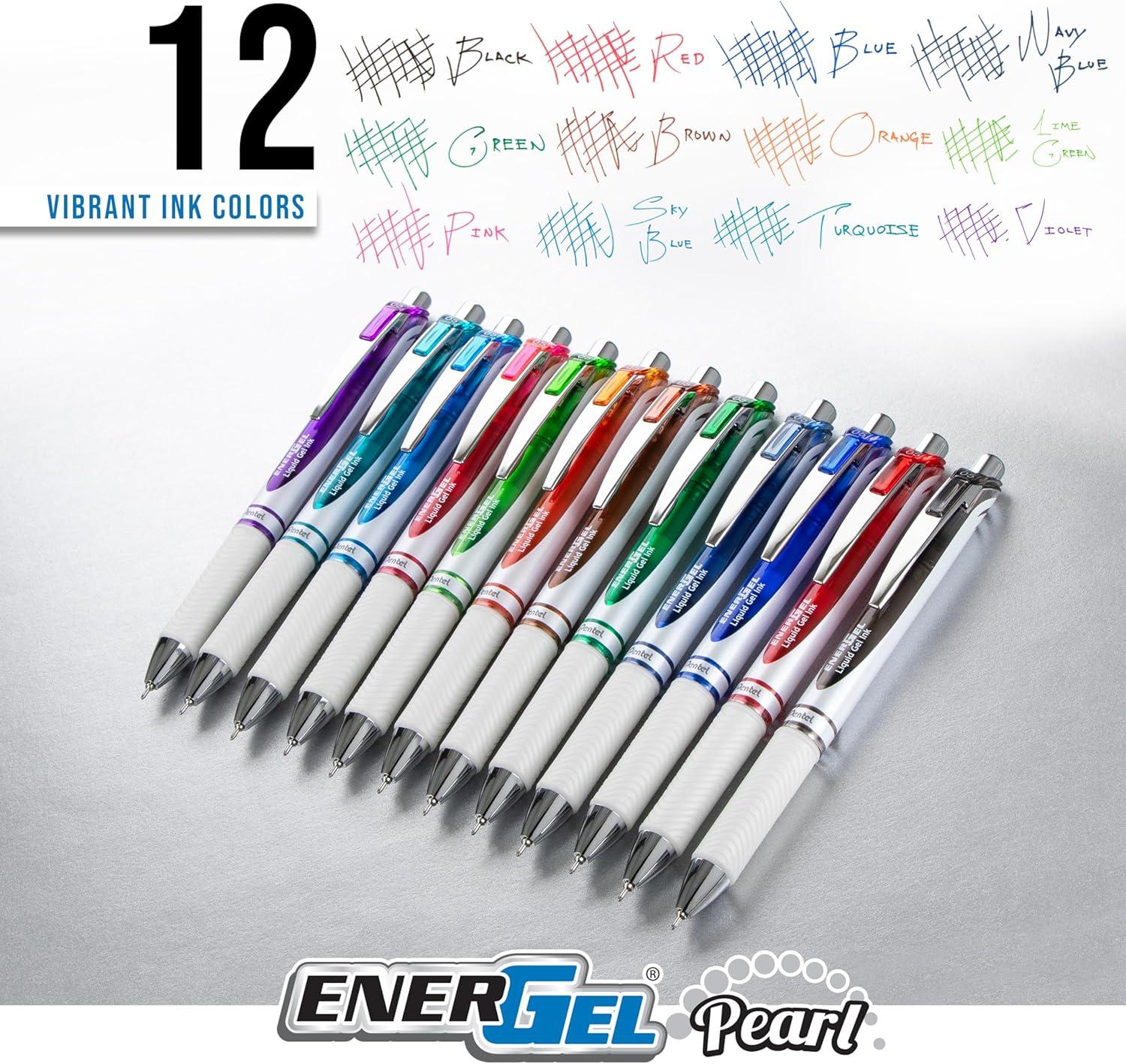 image:imagePentel EnerGel RTX Pearl Liquid Gel Pen 05mm Needle Tip Fine Line Asstd Ink 12Pk