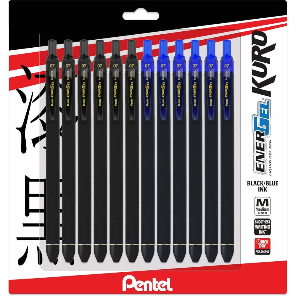 image:imagePentel Energel 07 Kuro Gel Pen Medium Line 12 Pack of 6 Black amp 6 Blue12 Count Pack of 1