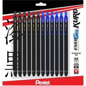 Pentel Energel 0.7 Kuro Gel Pen – Medium Line – 12 Pack of 6 Black & 6 Blue(12 Count (Pack of 1))