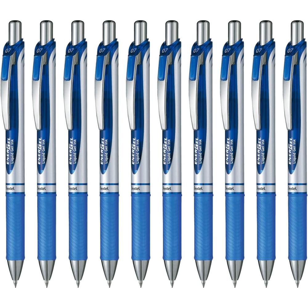 image:imagePentel BL80C 10 Blue Gel Ballpoint Pen EnerGel Ink 10 Pens003 inch 07 mm Blue Silver Shaft
