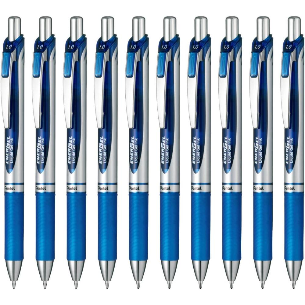 image:imagePentel BL80C 10 Blue Gel Ballpoint Pen EnerGel Ink 10 Pens10 mm Blue Silver Shaft