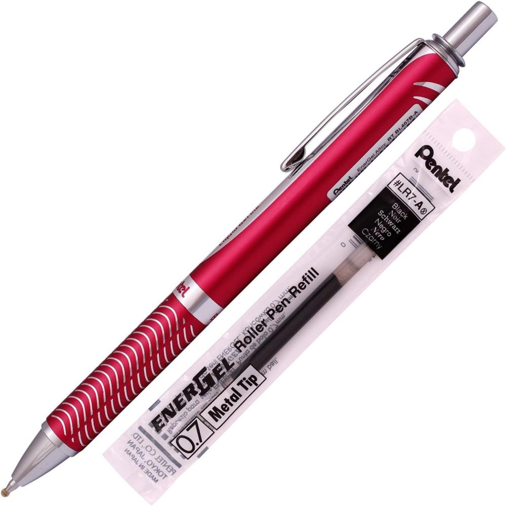image:imagePentel Energel Alloy RT Gel Pen Medium Point Metal Tip Ballpoint Pen Black ink Refill Red Body